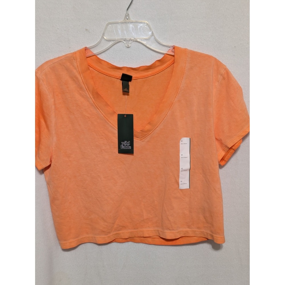 Wild Fable Womens Orange Acid Wash V-Neck Short Sleeve Crop Top Tee Size M NWT